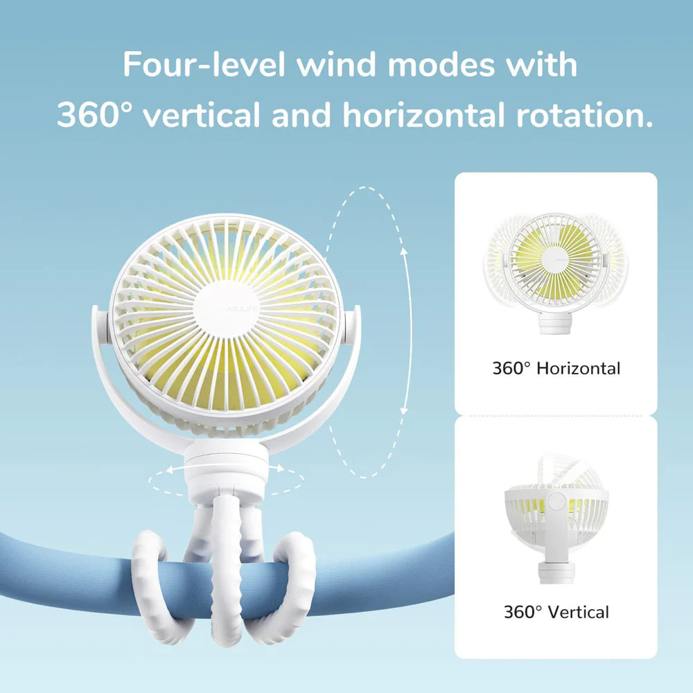 Picture of Jisulife Malaysia Child Safe Low Noise Stroller Car Seat Rotatable Flexible Tripod Mini Rechargeable Fan FA40A (White)