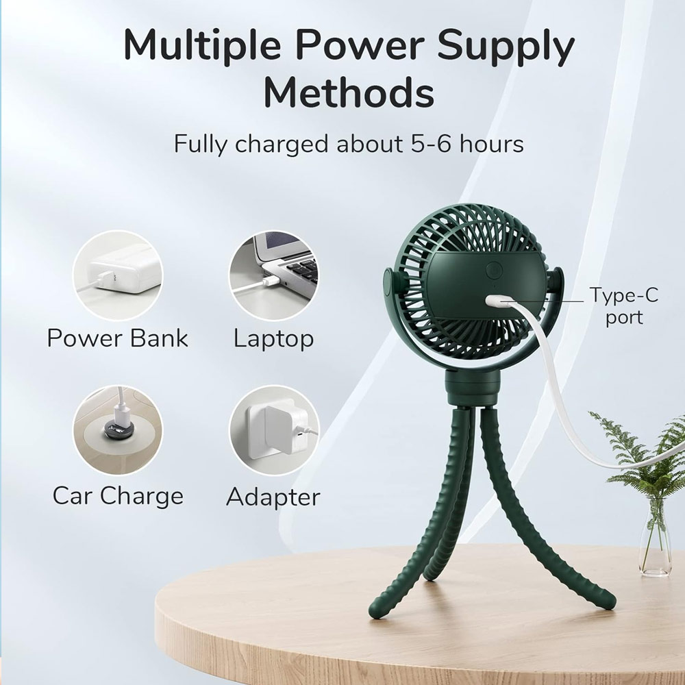 Picture of Jisulife Malaysia Child Safe Low Noise Stroller Car Seat Rotatable Flexible Tripod Mini Rechargeable Fan FA40A (Green)