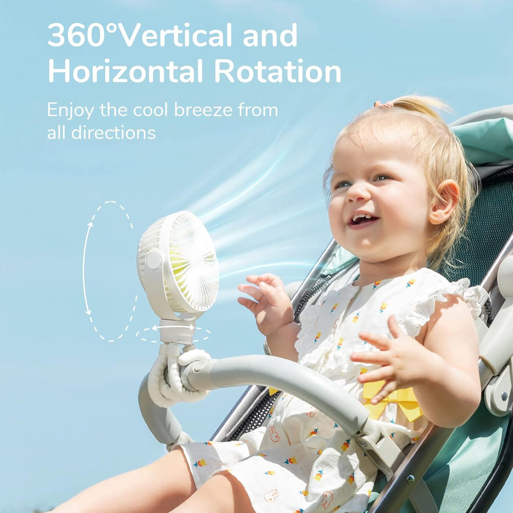 Picture of Jisulife Malaysia Child Safe Low Noise Stroller Car Seat Rotatable Flexible Tripod Mini Rechargeable Fan FA40A (White)