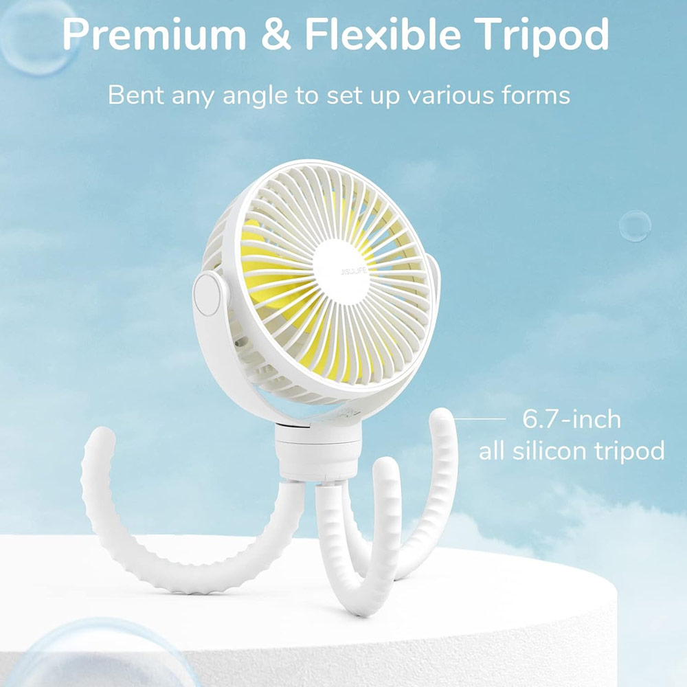 Picture of Jisulife Malaysia Child Safe Low Noise Stroller Car Seat Rotatable Flexible Tripod Mini Rechargeable Fan FA40A (White)