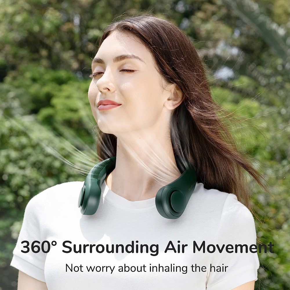 Picture of JISULIFE Malaysia Portable Neck Fan Hands Free Bladeless Fan 4000 mAh Battery Operated Wearable Personal Fan Leafless Rechargeable Headphone Design USB Powered Desk Fan 3 Speeds  for Running Badminton Indoor Court Concert Picnic Camping Outdoor Activity FA14  (Green)