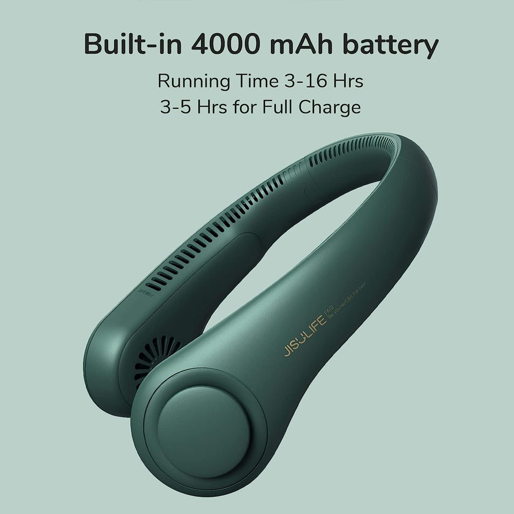 Picture of JISULIFE Malaysia Portable Neck Fan Hands Free Bladeless Fan 4000 mAh Battery Operated Wearable Personal Fan Leafless Rechargeable Headphone Design USB Powered Desk Fan 3 Speeds  for Running Badminton Indoor Court Concert Picnic Camping Outdoor Activity FA14  (Green)