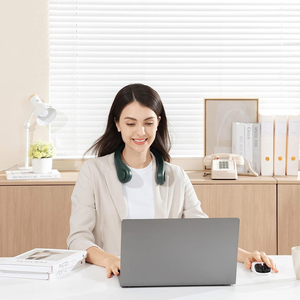 Picture of JISULIFE Malaysia Portable Neck Fan Hands Free Bladeless Fan 4000 mAh Battery Operated Wearable Personal Fan Leafless Rechargeable Headphone Design USB Powered Desk Fan 3 Speeds  for Running Badminton Indoor Court Concert Picnic Camping Outdoor Activity FA14  (Green)