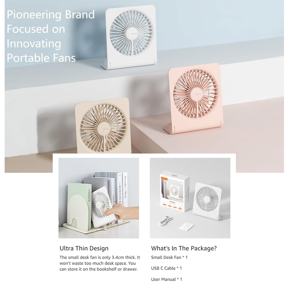 Picture of Jisulife Malaysia Ultra Slim Table Fan Lite Strong Air Flow 4 Speed Wind Portable Rechargeable 4500mAh Desktop Fan For Home Office Outdoor Travel (White)