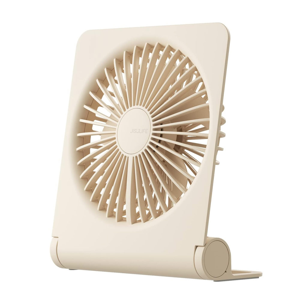 Picture of Jisulife Malaysia Ultra Slim Table Fan Lite Strong Air Flow 4 Speed Wind Portable Rechargeable 4500mAh Desktop Fan For Home Office Outdoor Travel (Brown)