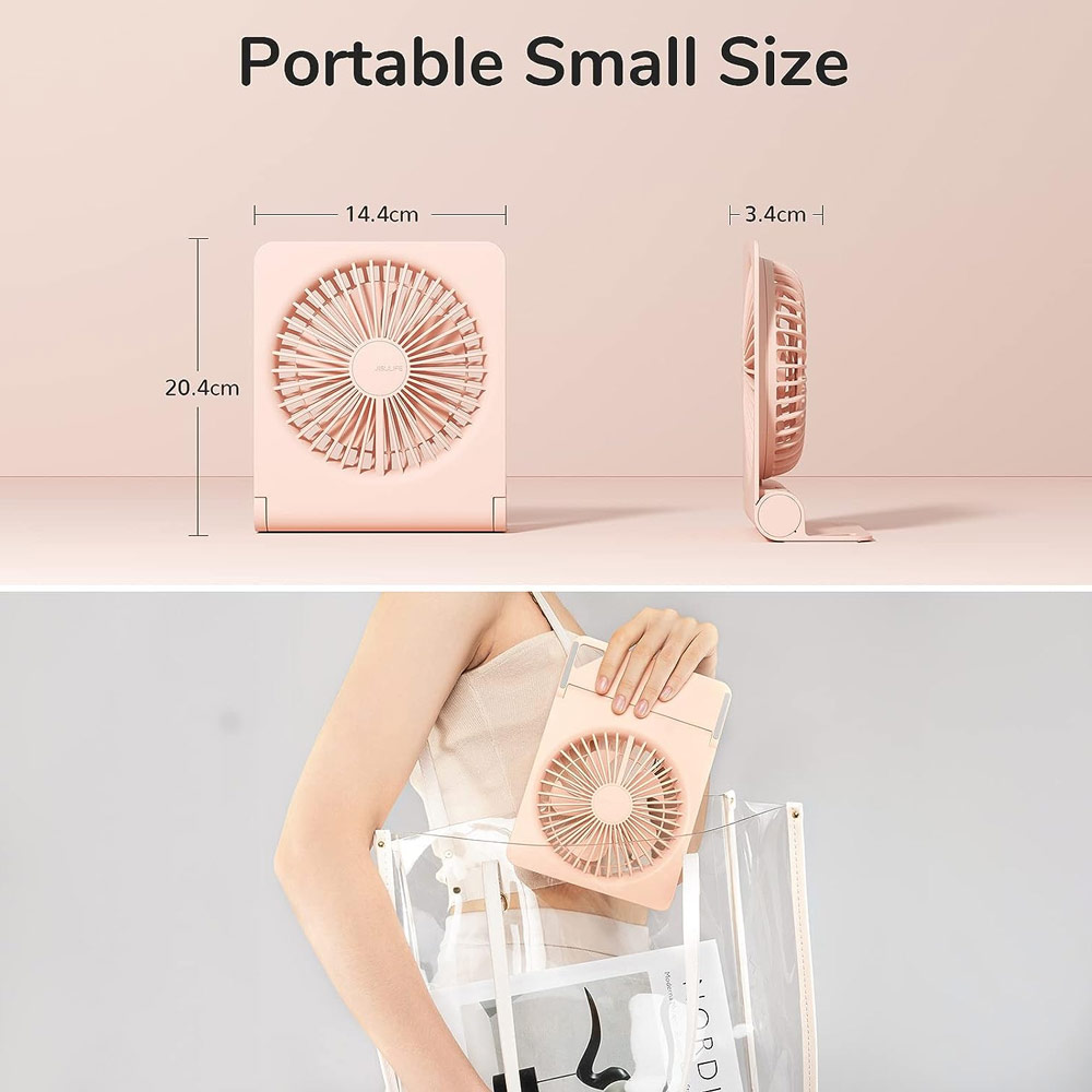 Picture of Jisulife Malaysia Ultra Slim Table Fan Lite Strong Air Flow 4 Speed Wind Portable Rechargeable 4500mAh Desktop Fan For Home Office Outdoor Travel (Pink)