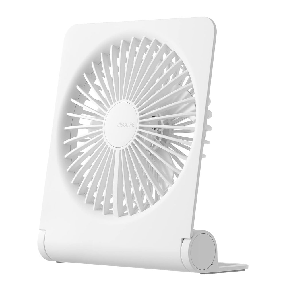 Picture of Jisulife Malaysia Ultra Slim Table Fan Lite Strong Air Flow 4 Speed Wind Portable Rechargeable 4500mAh Desktop Fan For Home Office Outdoor Travel (White)