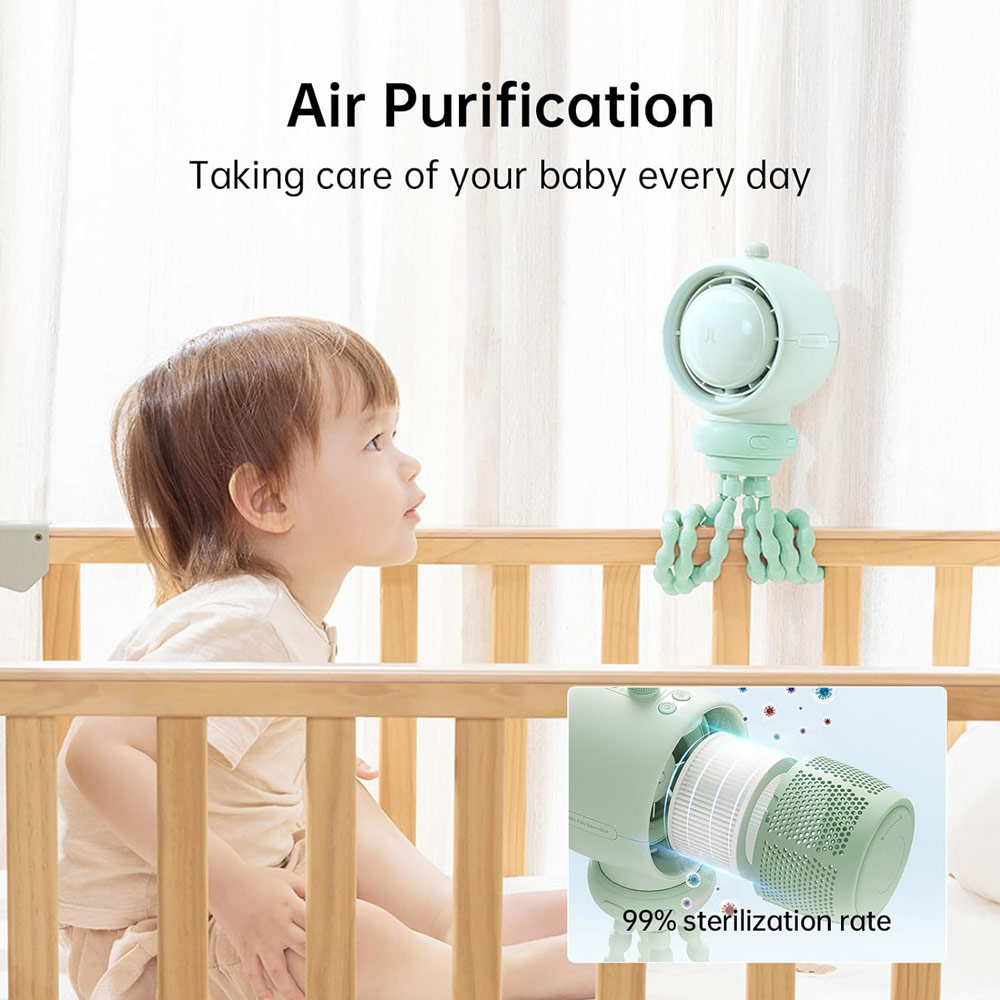 Picture of Jisulife Malaysia Life2 S Child Baby Safe Stroller Car Seat Auto OscillatingFlexible Tripod Rechargeable Bladeless Fan (Green)