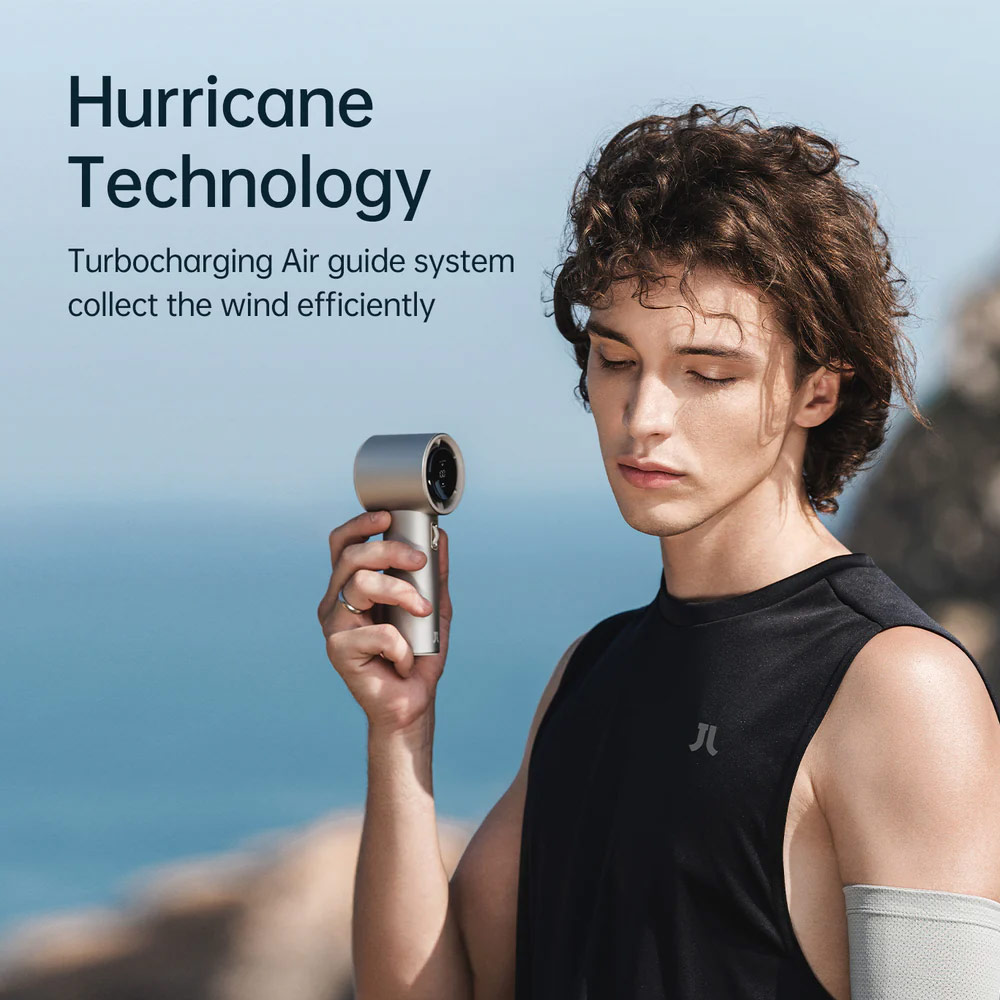 Picture of Jisulife Malaysia Super Power 100 Speed Turbo Strong Wind Portable Fast Charge Rechargeable 5000mAh Hidden Blade High Quality Handheld Mini Fan for Outdoor Indoor Badminton Court Concert Picnic Camping FA53Pro (Dark Grey)