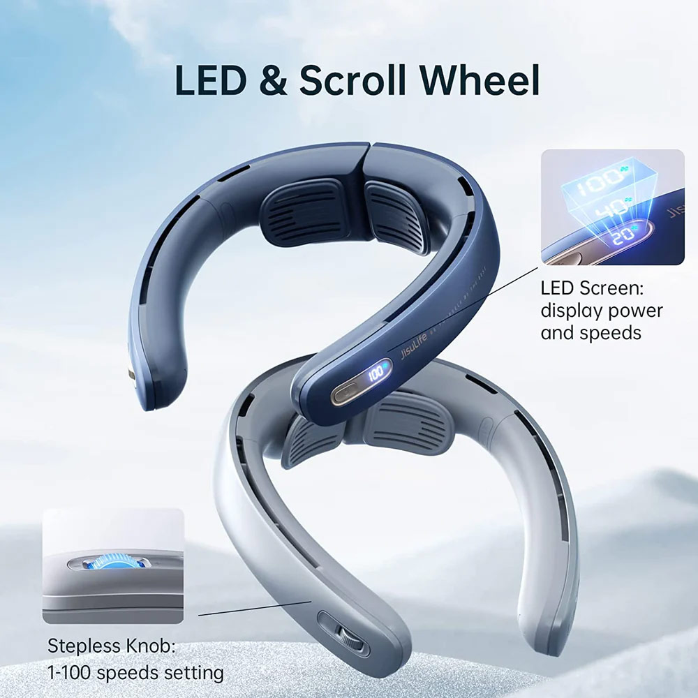 Picture of JISULIFE Malaysia Super Power High Speed Air Neck Cooler Portable Neck Fan Hands Free Bladeless Fan 5000mAh Battery Operated Wearable Personal Fan Leafless Rechargeable Headphone Design 100 Speed Neck Fan for Running Badminton Indoor Court Concert Picnic Camping Outdoor Activity FA45 (Navy Blue)