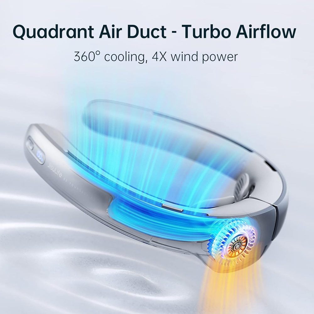 Picture of JISULIFE Malaysia Super Power High Speed Air Neck Cooler Portable Neck Fan Hands Free Bladeless Fan 5000mAh Battery Operated Wearable Personal Fan Leafless Rechargeable Headphone Design 100 Speed Neck Fan FA45 (Silver Grey)