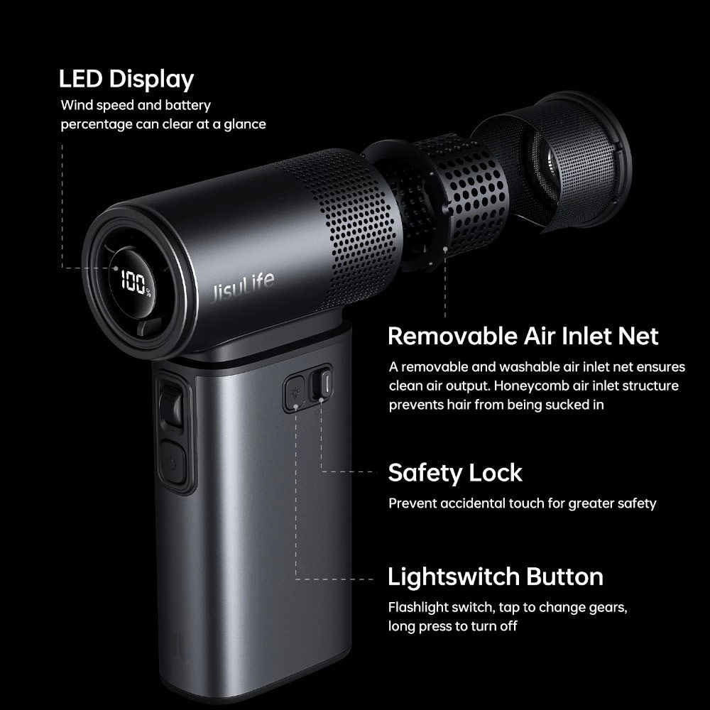 Picture of Jisulife Malaysia Handheld Fan Ultra 2 100 Speed Super Turbo Strong Wind High Quality Portable Powerbank 9000mAh LED Display (Dark Gray)