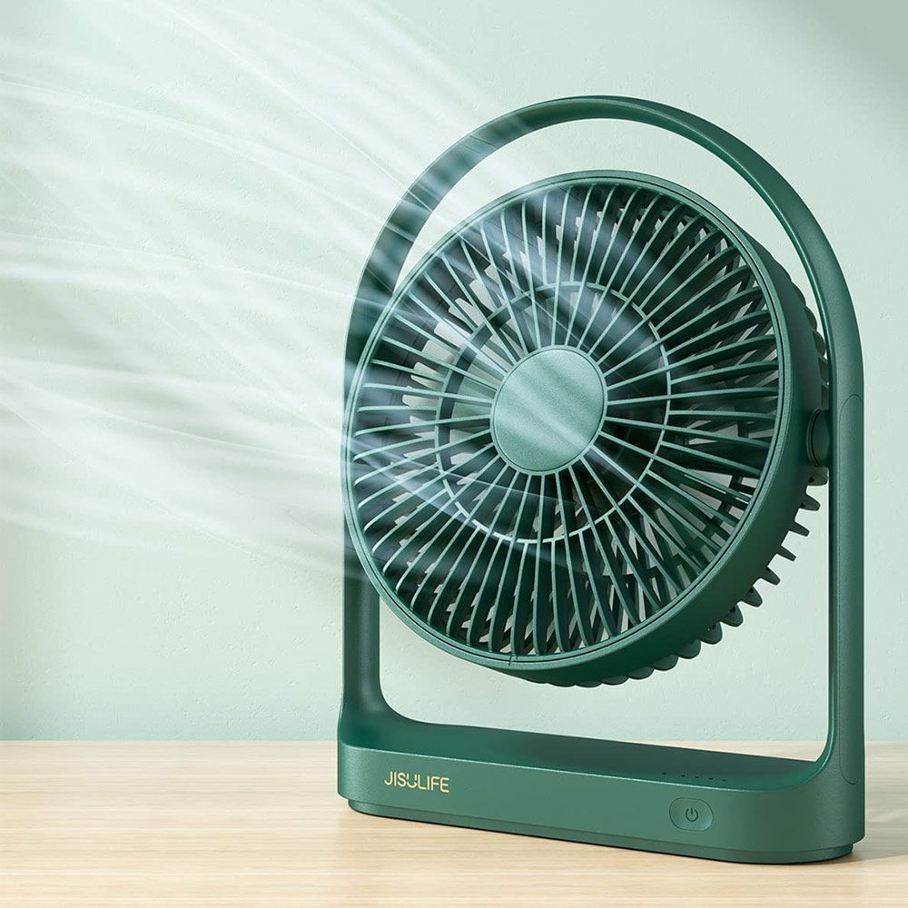 Picture of JISULIFE Malaysia Desk Fan Small Portable Desktop Fan Strong Airflow Ultra Quiet 4000mAh USB Rechargeable Electric Table Fan for Office Room Travel Outdoor Indoor Picnic Camping (Green)