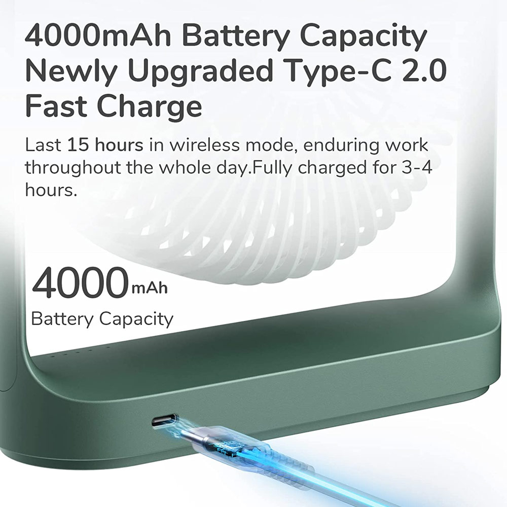 Picture of JISULIFE Malaysia Desk Fan Small Portable Desktop Fan Strong Airflow Ultra Quiet 4000mAh USB Rechargeable Electric Table Fan for Office Room Travel Outdoor Indoor Picnic Camping (Green)