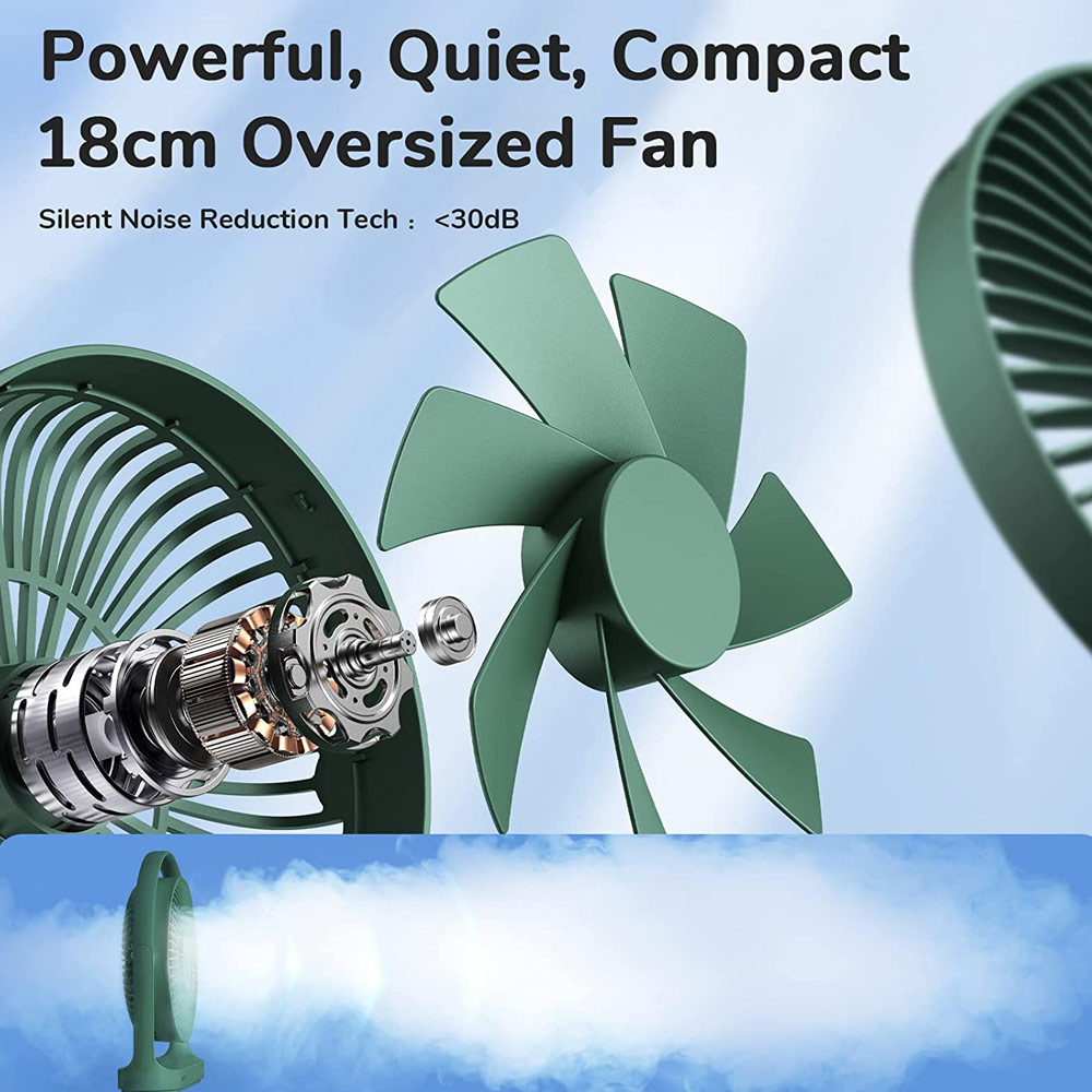Picture of JISULIFE Malaysia Desk Fan Small Portable Desktop Fan Strong Airflow Ultra Quiet 4000mAh USB Rechargeable Electric Table Fan for Office Room Travel Outdoor Indoor Picnic Camping (Green)