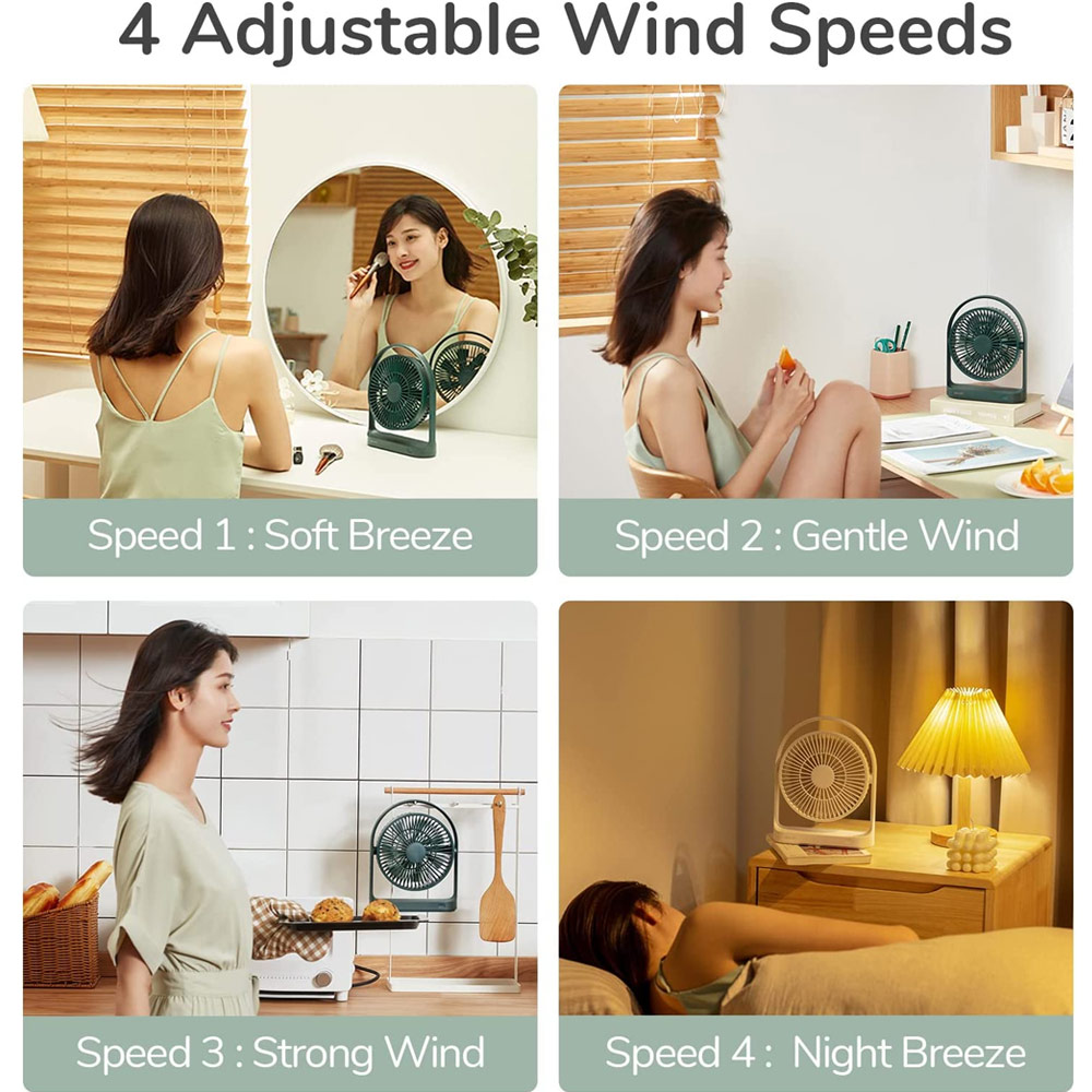 Picture of JISULIFE Malaysia Desk Fan Small Portable Desktop Fan Strong Airflow Ultra Quiet 4000mAh USB Rechargeable Electric Table Fan for Office Room Travel Outdoor Indoor Picnic Camping (Green)