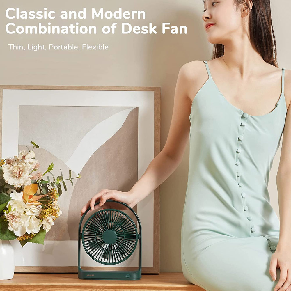 Picture of JISULIFE Malaysia Desk Fan Small Portable Desktop Fan Strong Airflow Ultra Quiet 4000mAh USB Rechargeable Electric Table Fan for Office Room Travel Outdoor Indoor Picnic Camping (Green)