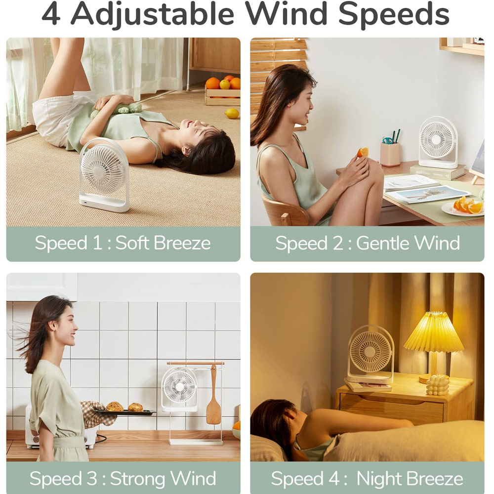 Picture of JISULIFE Malaysia Desk Fan Small Portable Desktop Fan Strong Airflow Ultra Quiet 4000mAh USB Rechargeable Electric Table Fan for Office Room Travel Outdoor Indoor Picnic Camping (White)