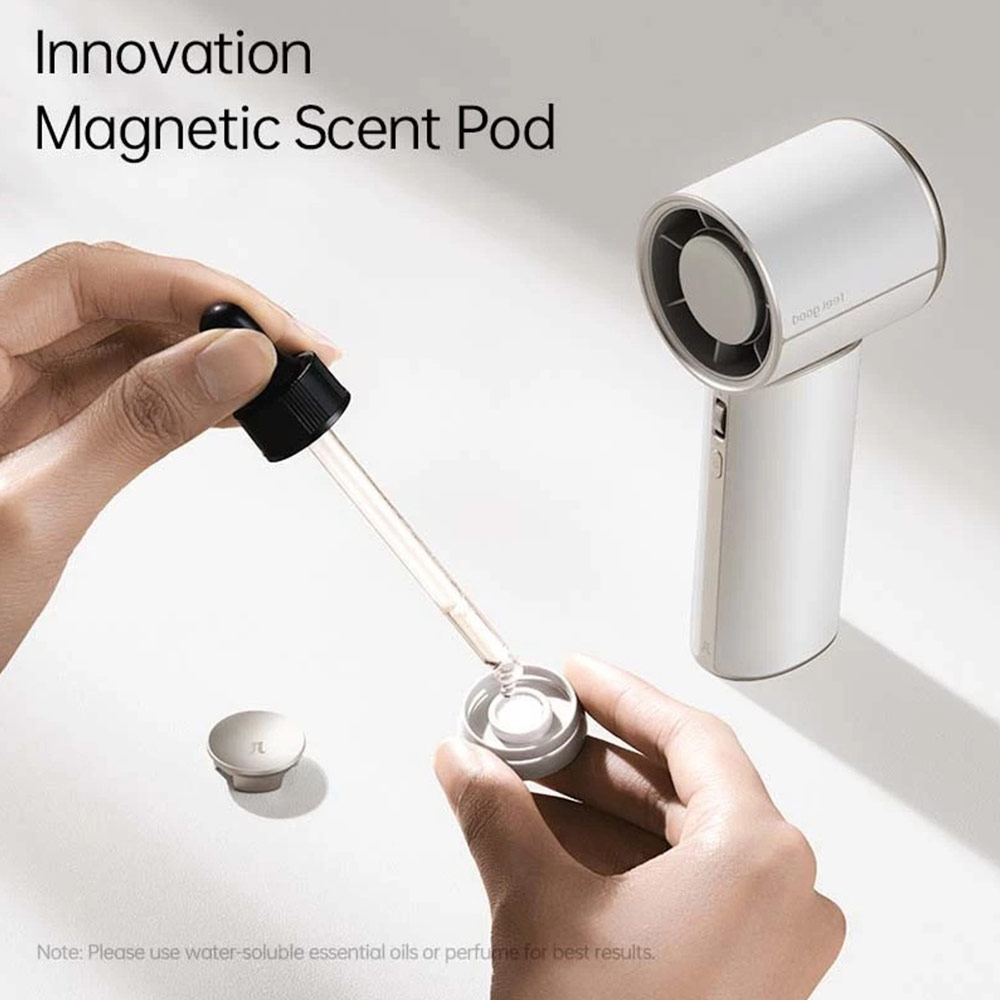 Picture of JisuLife Handheld Fan Pro1 Mini Size Aromatherapy Leather Design Compact Portable 30h Long Battery Ultra Quiet (White)