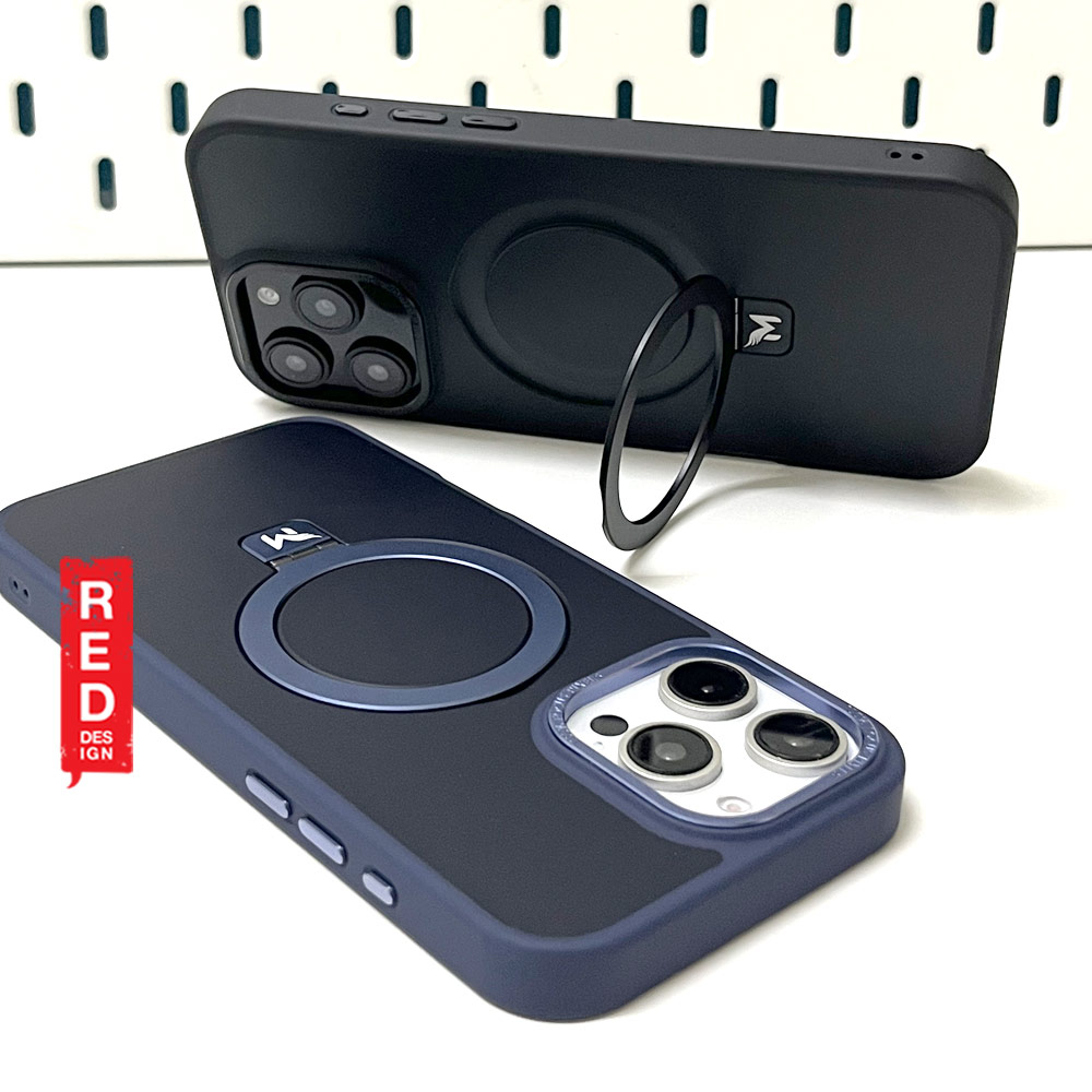 Picture of Apple iPhone 16 Pro 6.3 Case | Machino View KS Kickstand Magnetic Compatible Metal Lens Frame Drop Protection Case for iPhone 16 Pro 6.3 (Navy)