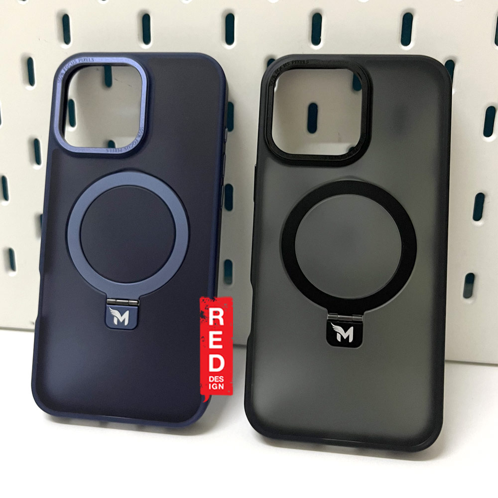 Picture of Apple iPhone 16 Pro 6.3 Case | Machino View KS Kickstand Magnetic Compatible Metal Lens Frame Drop Protection Case for iPhone 16 Pro 6.3 (Navy)