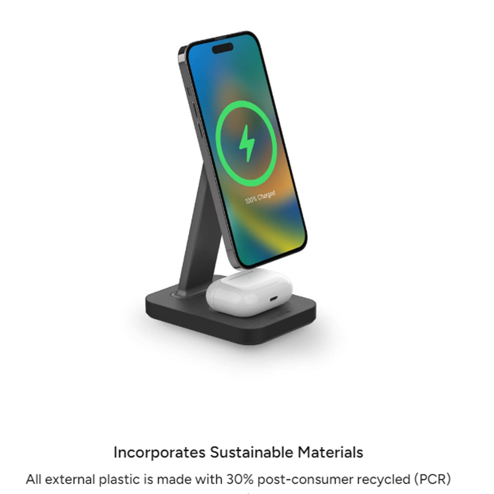 Picture of Apple iPhone 13 6.1  | Mophie Snap Stand Pad 15W Magnetic Wireless Stand wireless charging stand compatible with snap and MagSafe for Smartphones iPhone Google Pixel Samsung Galaxy Qi-enabled Devices (Black)