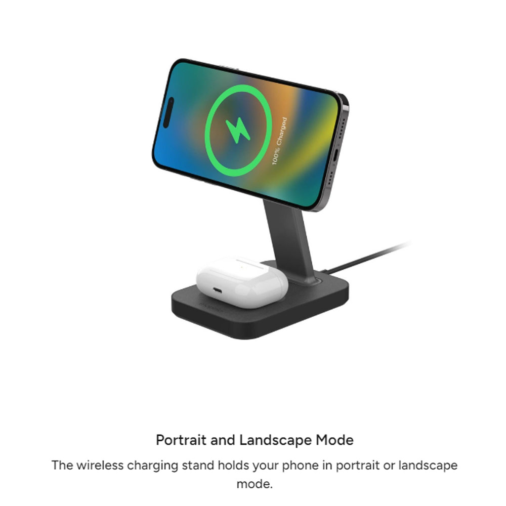 Picture of Apple iPhone 13 6.1  | Mophie Snap Stand Pad 15W Magnetic Wireless Stand wireless charging stand compatible with snap and MagSafe for Smartphones iPhone Google Pixel Samsung Galaxy Qi-enabled Devices (Black)