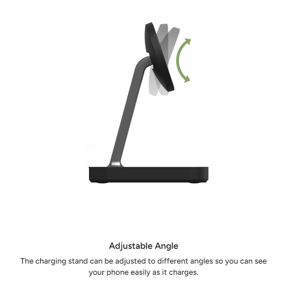 Picture of Apple iPhone 13 6.1  | Mophie Snap Stand Pad 15W Magnetic Wireless Stand wireless charging stand compatible with snap and MagSafe for Smartphones iPhone Google Pixel Samsung Galaxy Qi-enabled Devices (Black)