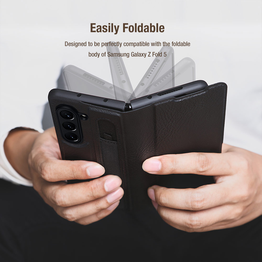 Picture of Samsung Galaxy Z Fold 5 Case | NILLKIN Aoge Leather Case Standable Case with S Pen Holder for Galaxy Z Fold 5 (Black)
