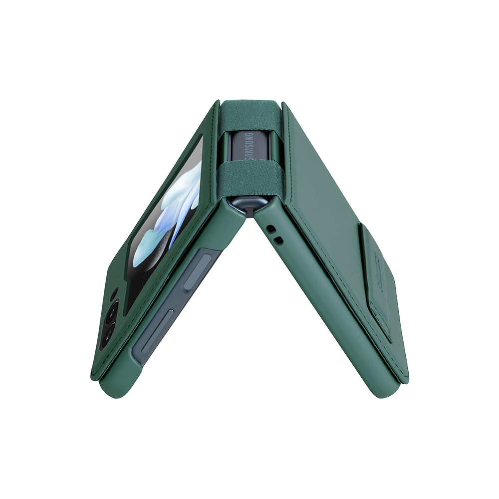 Picture of Samsung Galaxy Z Flip 5 Case | Nillkin Qin Slim and Light PU Vegan Leather and PC Protection Case for Samsung Galaxy Z Flip 5 (Deep Green)