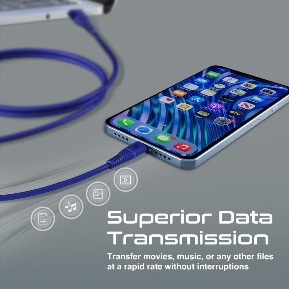 Picture of Promate Ultra Fast USB A to Lightning 2.4A Fast Charging Soft Silicone cable for iPhone 13 Pro Max IPad Airpods Pro PowerLine-Ai120 (Blue)
