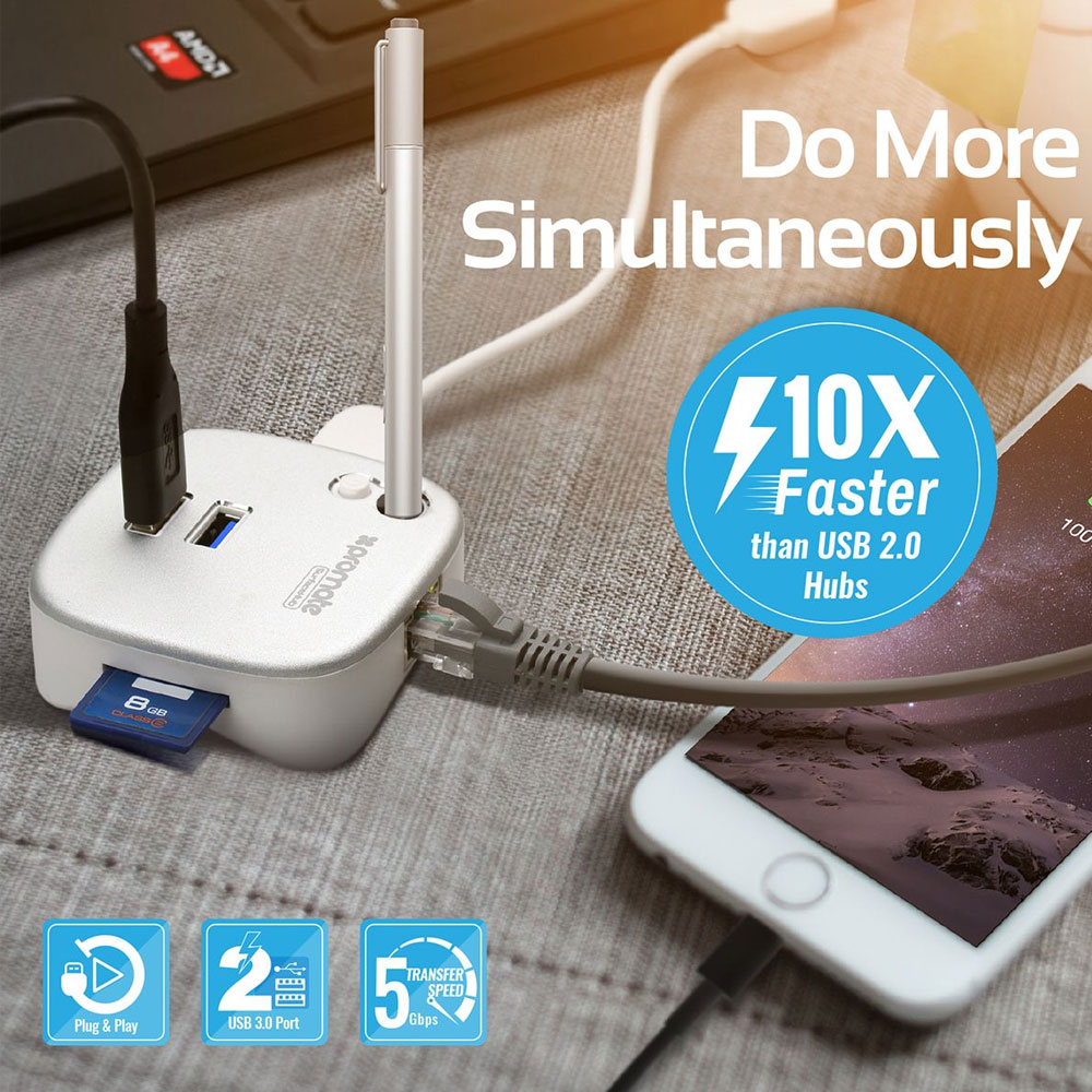 Picture of Promate All-in-One Portable USB 3.0 Docking Station USB 3.0 Card Reader Lan Port Pen Dock Compatible with Surface Pro 3 4 Surface Book Ultrabook Notebooks Laptops SurfaceHub