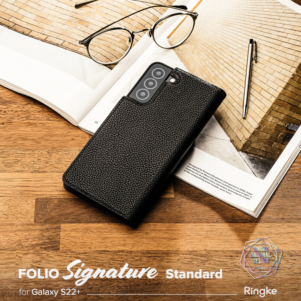 Picture of Samsung Galaxy S22 Plus 6.6 Case | Ringke Folio Signature Standard Vegan Leather Flip Card Case for Samsung Galaxy S22 Plus 6.6 (Matte Black)