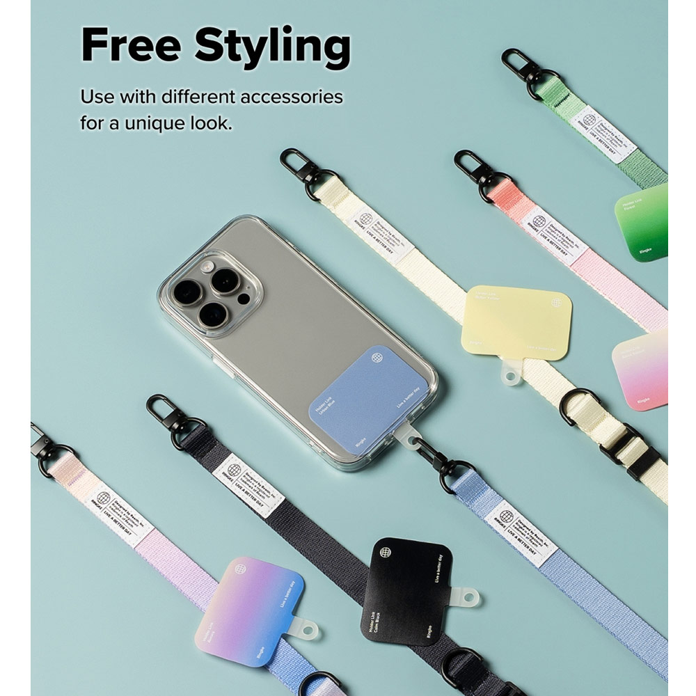 Picture of Ringke Holder Link Snap Hook Crossbody Lanyard Shoulder Adjustable Phone Strap for closed-bottom phone case (Urban Blue)