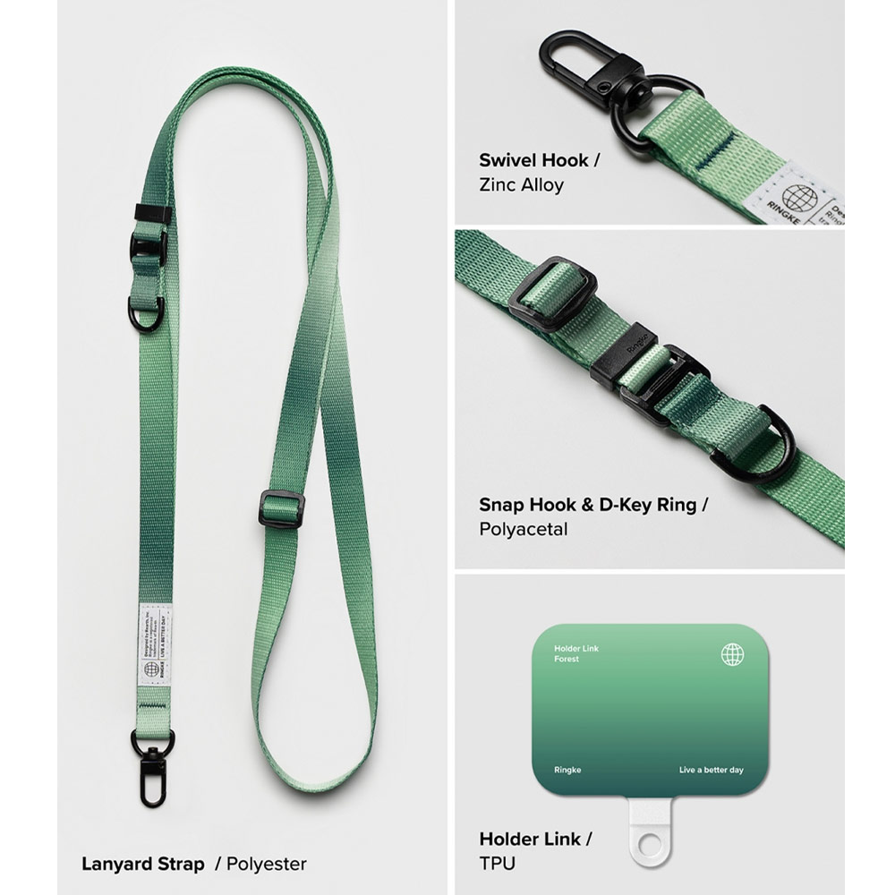 Picture of Ringke Holder Link Snap Hook Crossbody Lanyard Shoulder Adjustable Phone Strap for closed-bottom phone case (Urban Blue)