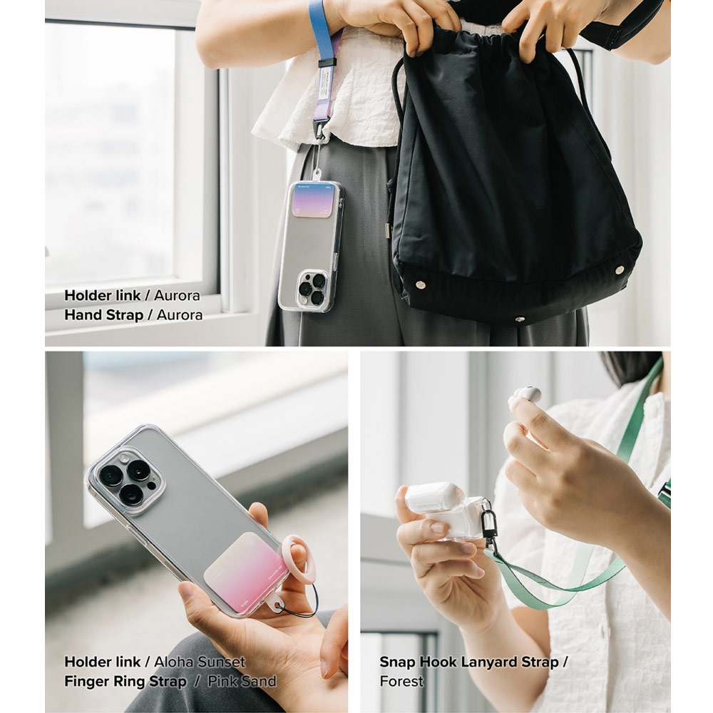 Picture of Ringke Holder Link Snap Hook Crossbody Lanyard Shoulder Adjustable Phone Strap for closed-bottom phone case (Urban Blue)