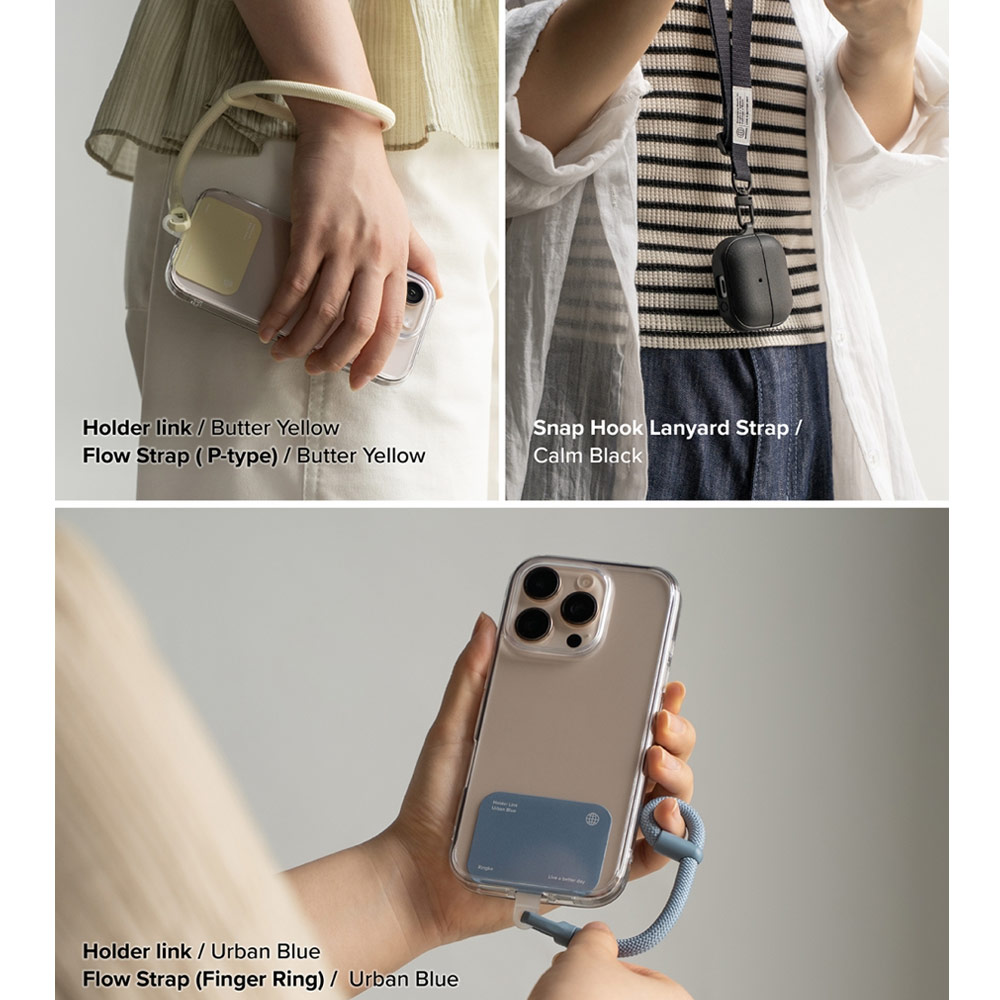 Picture of Ringke Holder Link Snap Hook Crossbody Lanyard Shoulder Adjustable Phone Strap for closed-bottom phone case (Urban Blue)