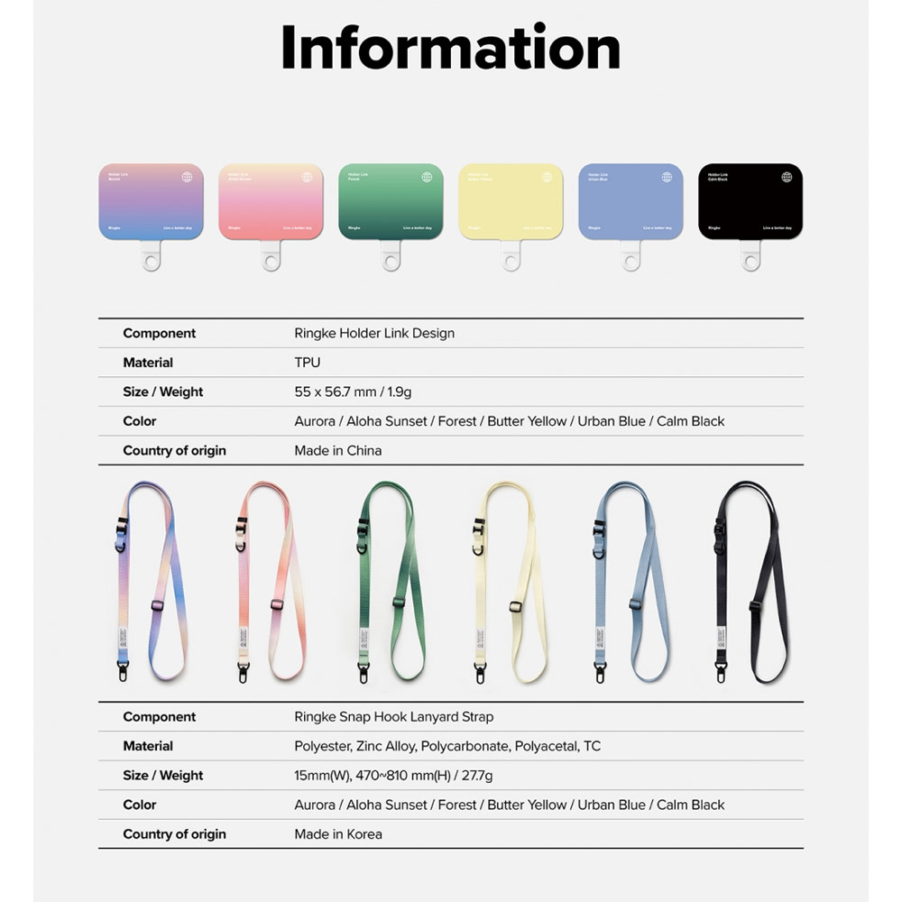 Picture of Ringke Holder Link Snap Hook Crossbody Lanyard Shoulder Adjustable Phone Strap for closed-bottom phone case (Urban Blue)