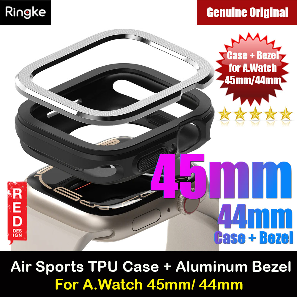 Picture of Ringke Air Sports Soft Bumper Case and Aluminum Bezel for Apple Watch 45mm 44mm Case and Bezel (Black Silver) Apple Watch 44mm- Apple Watch 44mm Cases, Apple Watch 44mm Covers, iPad Cases and a wide selection of Apple Watch 44mm Accessories in Malaysia, Sabah, Sarawak and Singapore 
