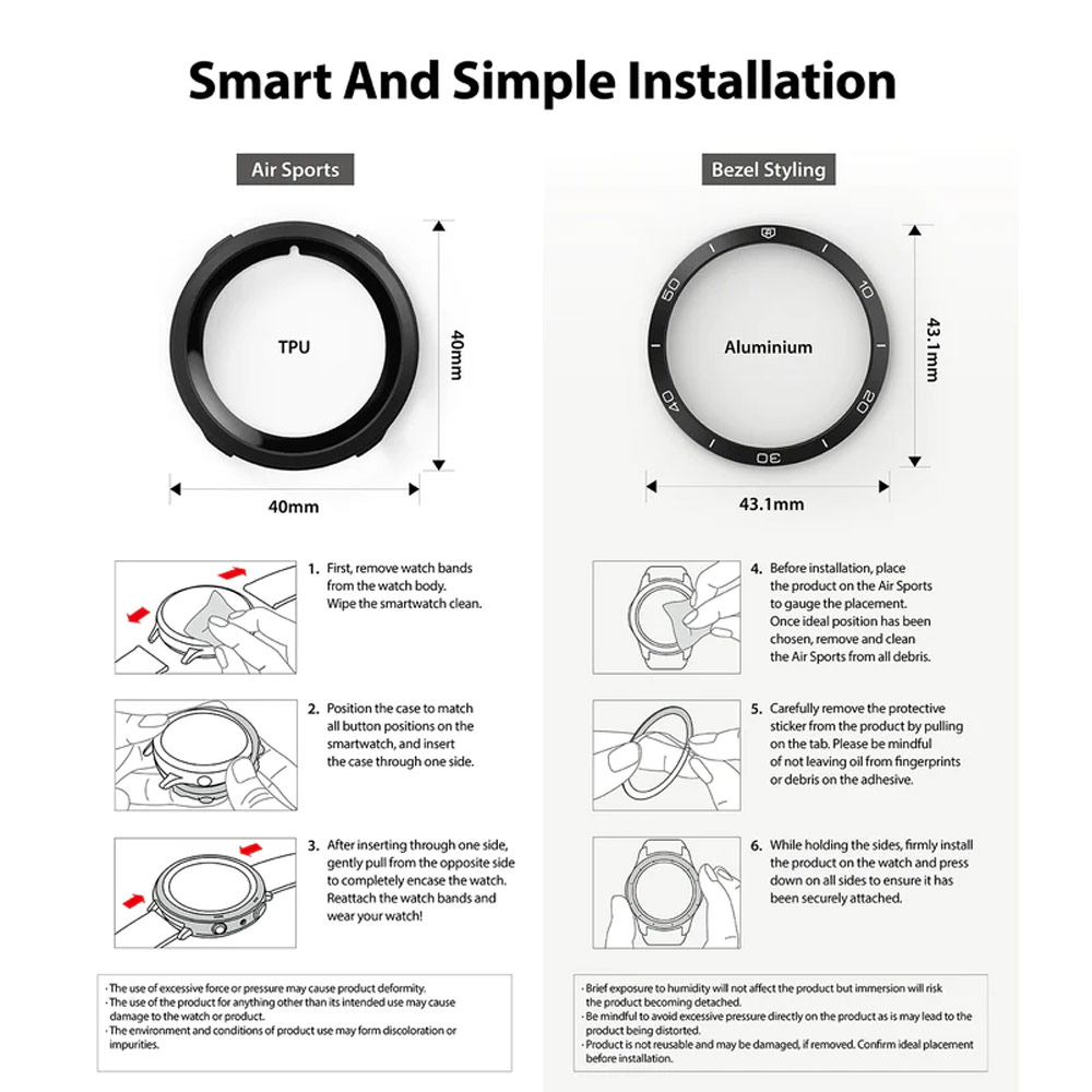 Picture of Samsung Galaxy Watch 4 40mm Case | Ringke Air Sports Soft Bumper Case and Aluminum Bezel for Galaxy Watch 4 40mm Case and Bezel (Black Black)