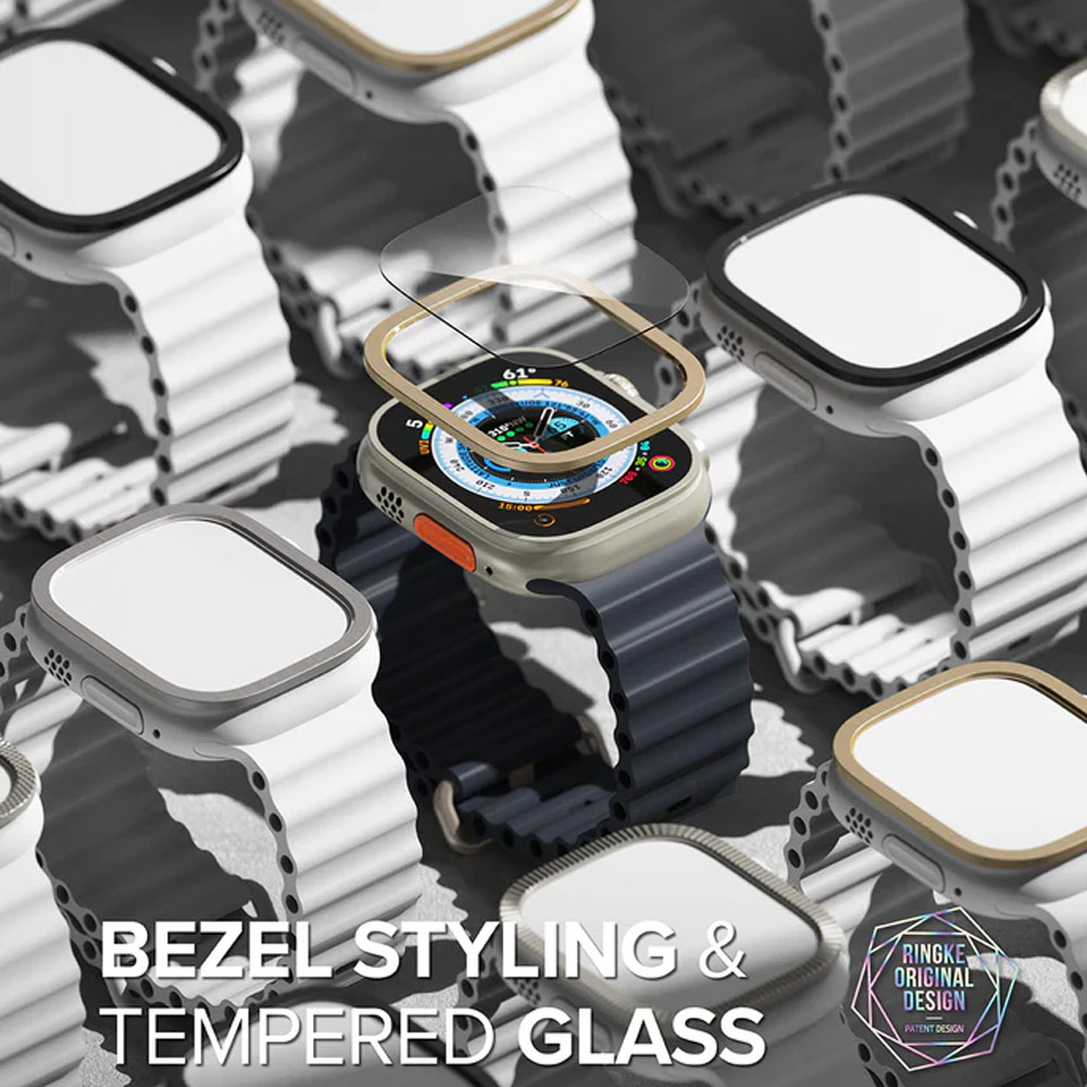 Picture of Apple Watch 49mm	Ultra Screen Protector | Ringke Bezel and Tempered Glass Screen Protector Combo for Apple Watch Series 8 Ultra 49mm (49-05 Gold)