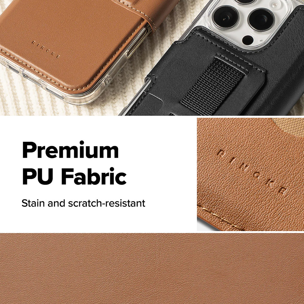 Picture of Apple iPhone 15 Plus 6.7  | Ringke Folio Grip Wallet Magnetic Flip Cover Card Holder for iPhone 16 Pro Max iPhone 16 Plus (Brown)