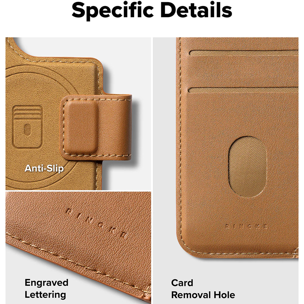 Picture of Apple iPhone 15 Plus 6.7  | Ringke Folio Grip Wallet Magnetic Flip Cover Card Holder for iPhone 16 Pro Max iPhone 16 Plus (Brown)