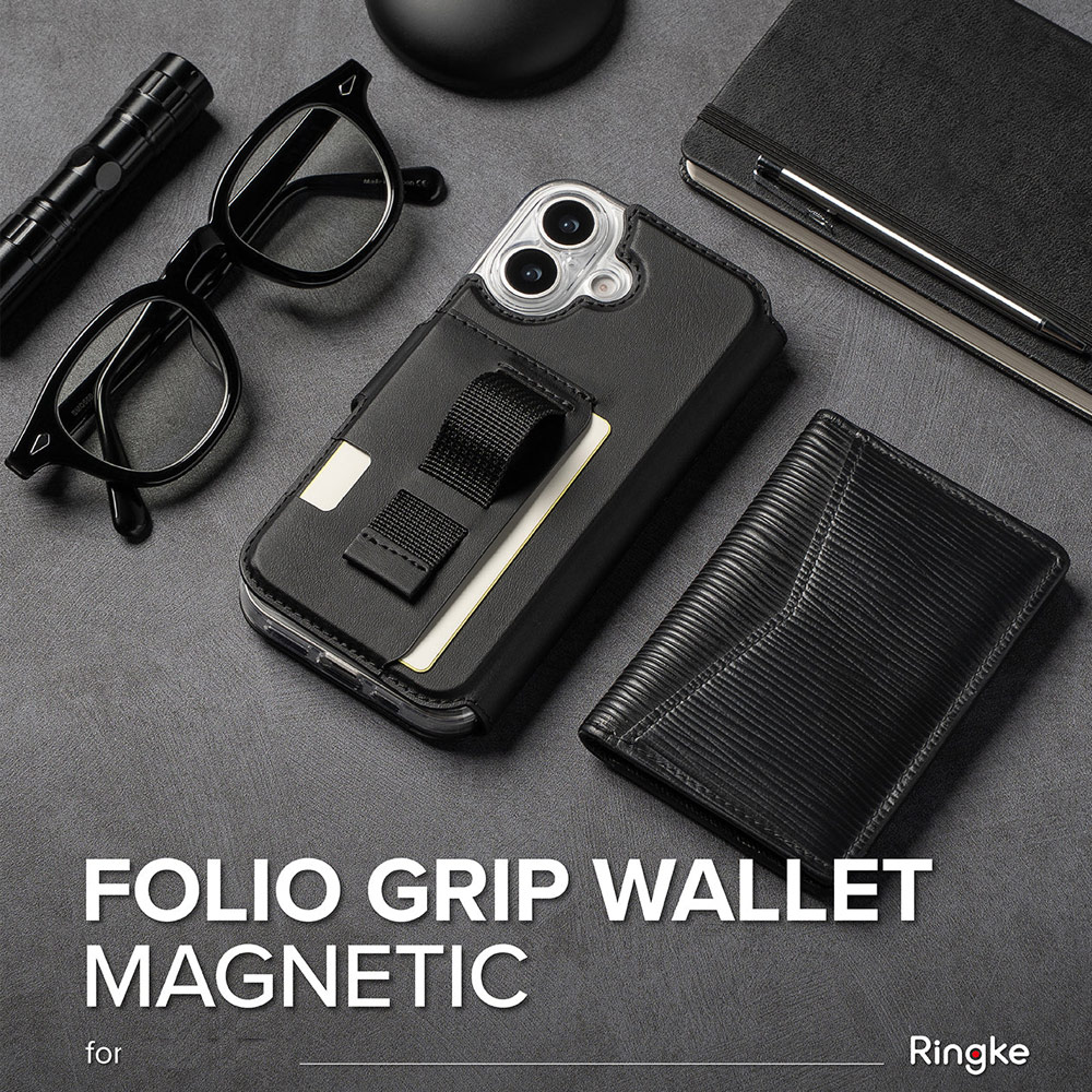 Picture of Apple iPhone 17 6.3  | Ringke Folio Grip Wallet Magnetic Storage capacity of 3 card slots and a large hidden pocket for iPhone 17 6.3 (Black)