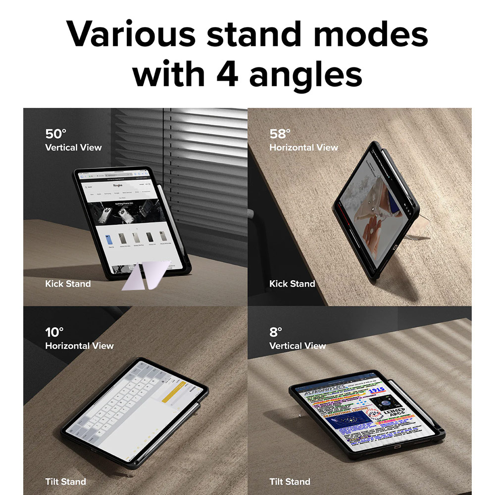 Picture of Apple iPad Air 11 M3 2025 Case | Ringke Fusion Sketch Stand Case Horizontal Vertical Multi Angle Stand Back Drop Protection Case for iPad Air 11" M2 6th Gen 4th Gen 5th Gen 2020  2022 2024 M3 2025 (Black)