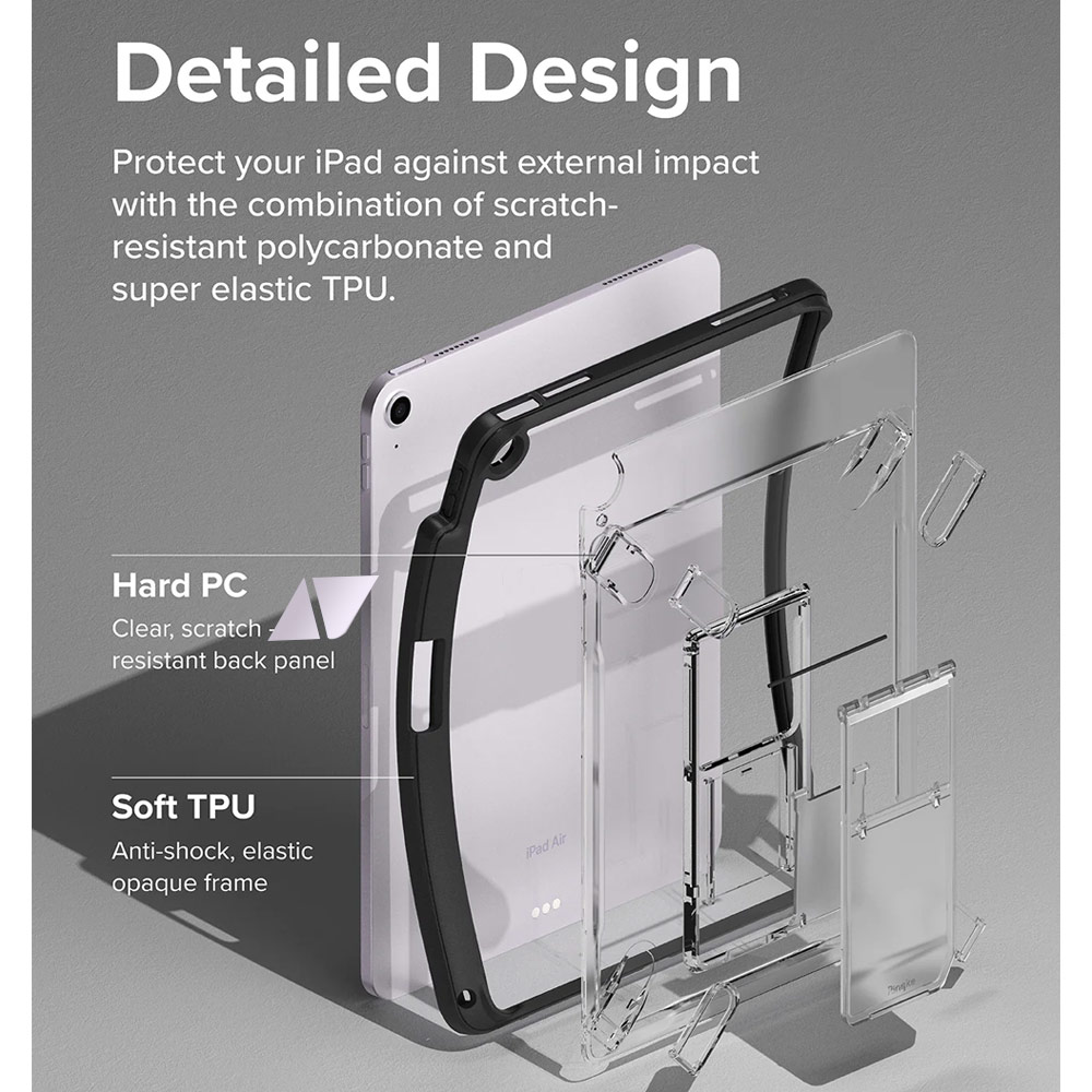 Picture of Apple iPad Air 11 M3 2025 Case | Ringke Fusion Sketch Stand Case Horizontal Vertical Multi Angle Stand Back Drop Protection Case for iPad Air 11" M2 6th Gen 4th Gen 5th Gen 2020  2022 2024 M3 2025 (Black)