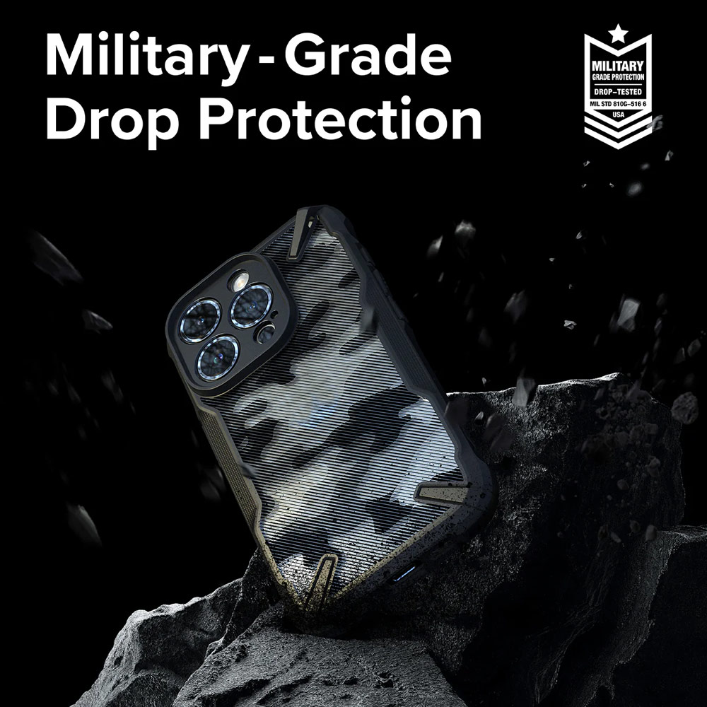 Picture of Apple iPhone 15 Pro Max 6.7 Case | Ringke Fusion X Hybrid PC and TPU Frame Drop Protection Case for Apple iPhone 15 Pro Max 6.7 (Camo Black)