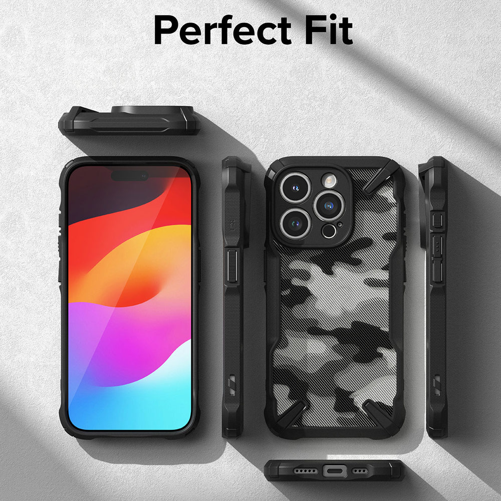 Picture of Apple iPhone 15 Pro Max 6.7 Case | Ringke Fusion X Hybrid PC and TPU Frame Drop Protection Case for Apple iPhone 15 Pro Max 6.7 (Camo Black)
