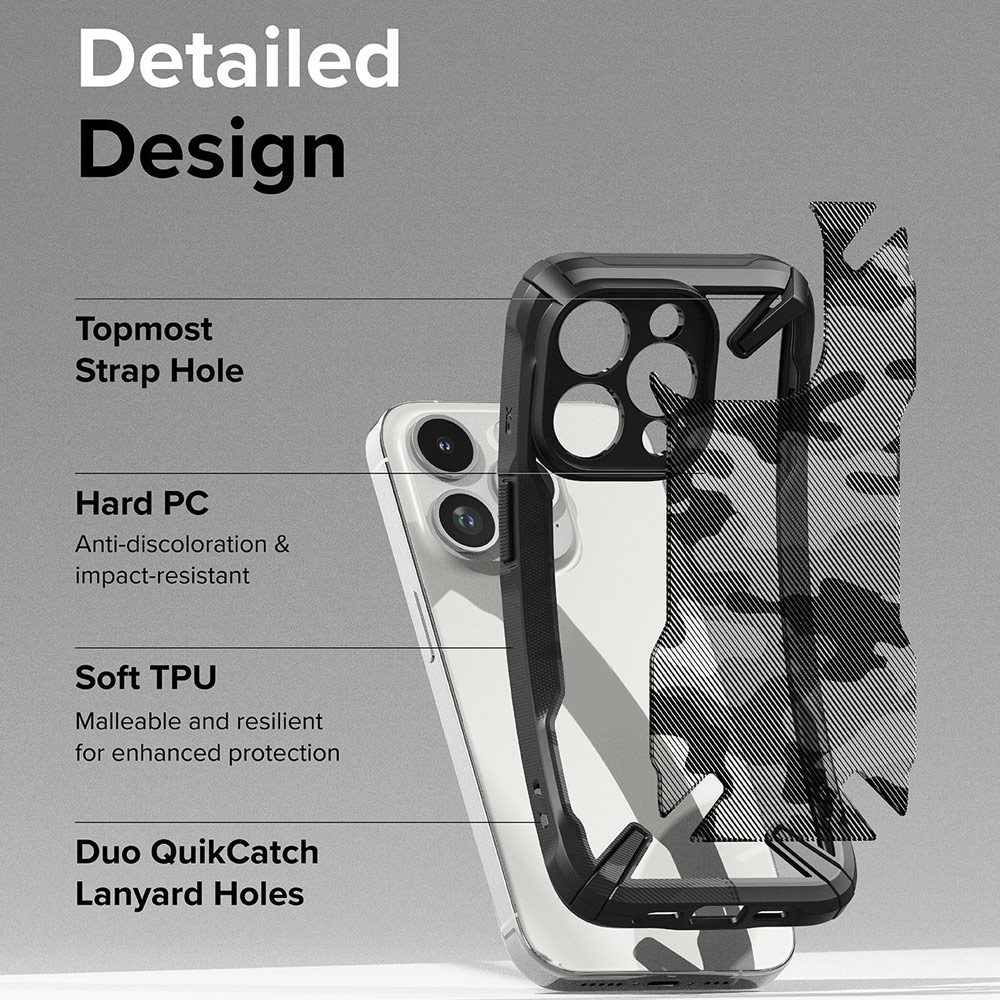 Picture of Apple iPhone 15 Pro Max 6.7 Case | Ringke Fusion X Hybrid PC and TPU Frame Drop Protection Case for Apple iPhone 15 Pro Max 6.7 (Camo Black)