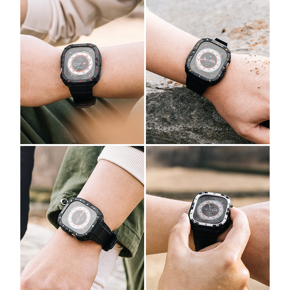 Picture of Apple Watch 49mm	Ultra 3 Case | Ringke Fusion X Guard Protection Case Strap Band for Apple Watch Ultra 49mm (Black White Index)